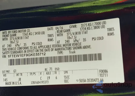 2016 Ford F-150 Xlt from USA, damaged, VIN 1FTEW1EF9GKE55712